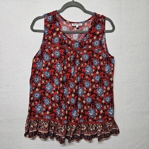 NorthStyle Sleeveless Blue Sunflower Top Tank Flowy Floral Folksy